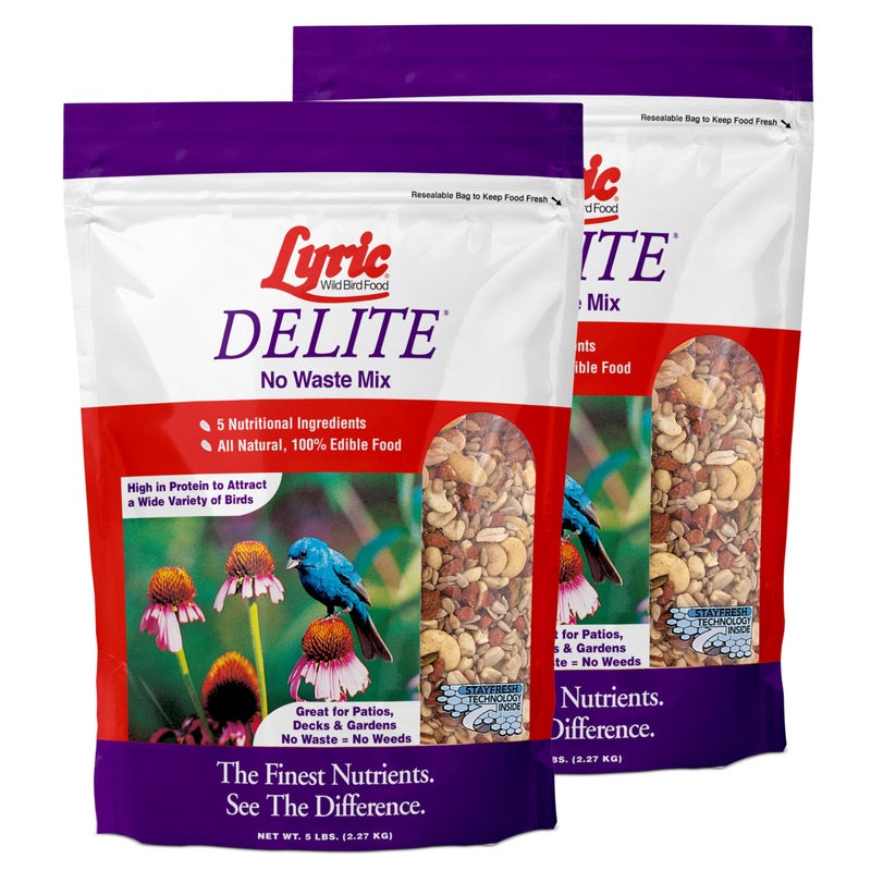 Lyric Delite Wild Bird Seed for Outside Feeders - No Waste Bird Food, Nuts & Seeds Mix, Attracts Buntings, Chickadees & Finches, 10 lb (Pack of 2-5 lb Bags) - Image 1